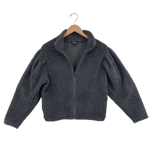 Express Jackets & Blazers - Express Jacket Womens Small Gray Sherpa Faux Long Sleeve Mock Neck Full Zip
